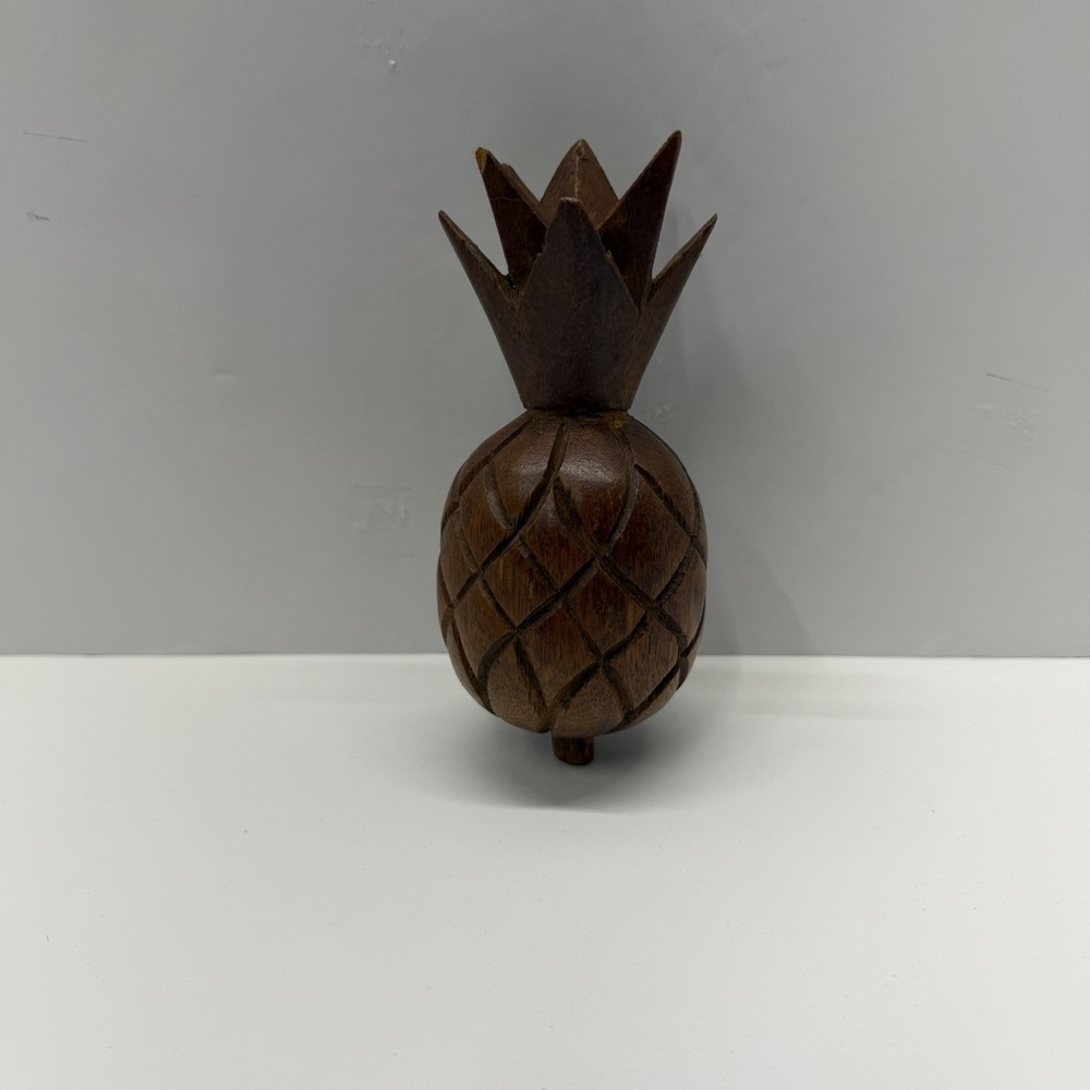 Vintage MCM Carved Monkey Pod Wood Pineapple Figurine Sculpture, Tiki Bar, Boho